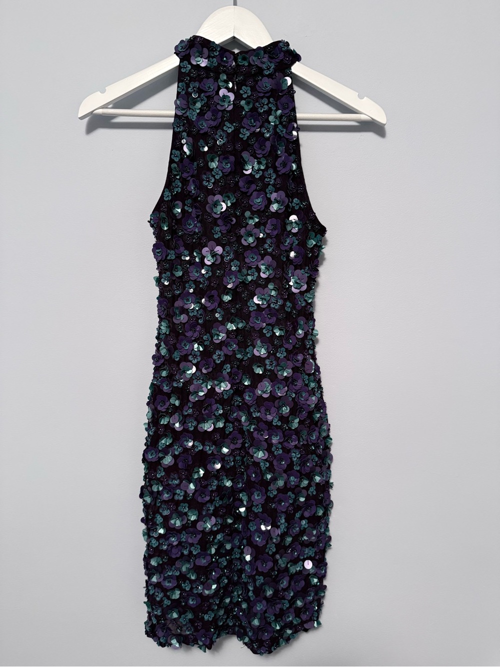 Emily Shalant Beaded Floral Sequined Halter Dress (Purple & Teal) - Picture 6 of 6